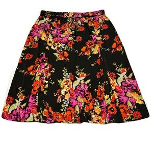 JM Collection Dark Floral Midi Skirt Plus Sz 2X Stretch‎ Fairy Grunge Whimsigoth